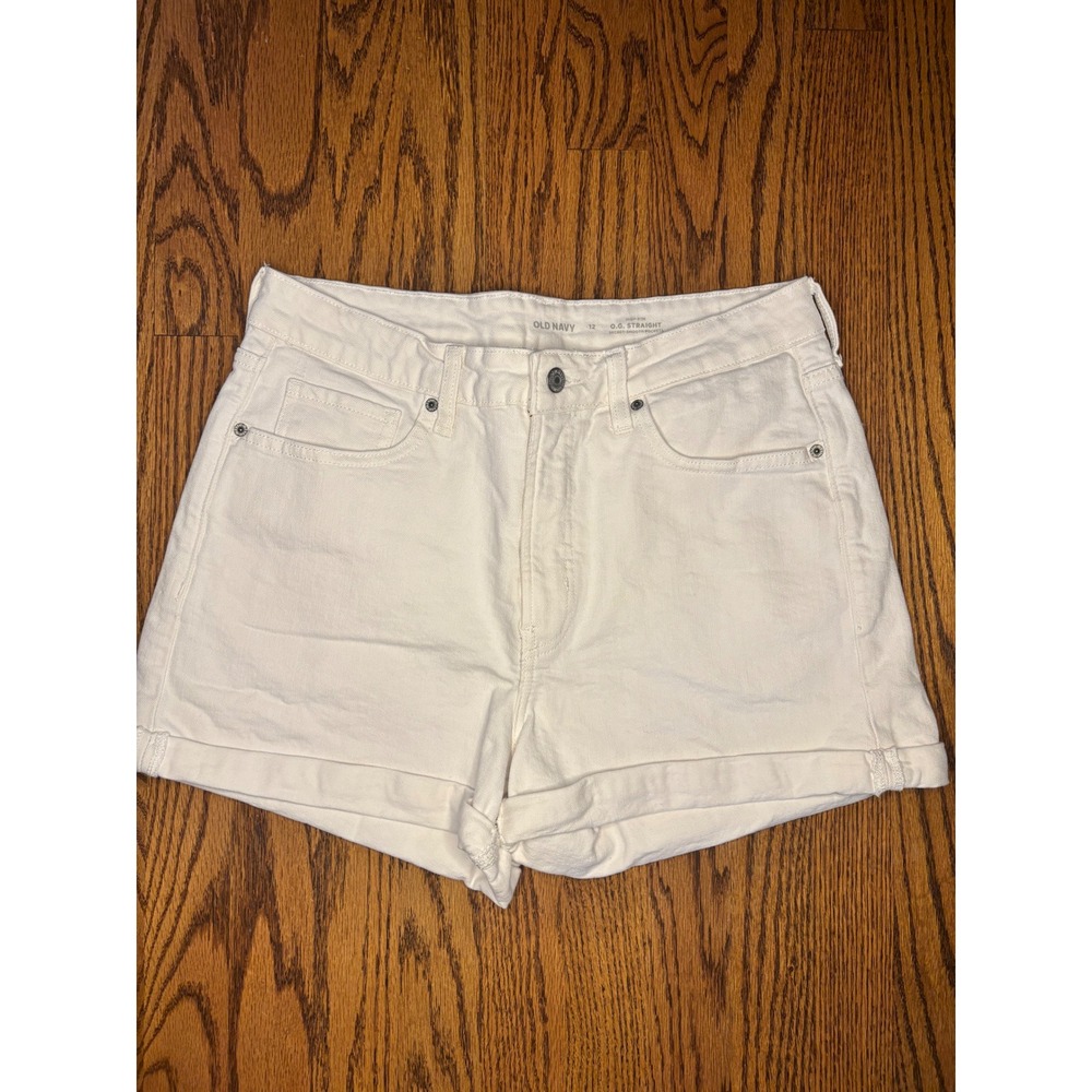 Old Navy High Rise White Denim Shorts OG Straight Cuffed Womens 12